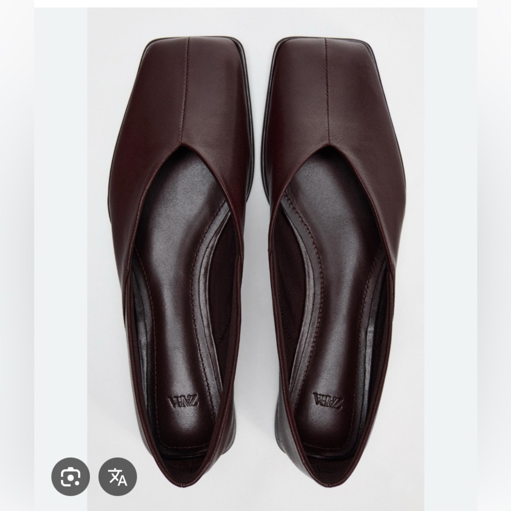 Zara burgundy- brown Leather Flats Minimalist Slip-On